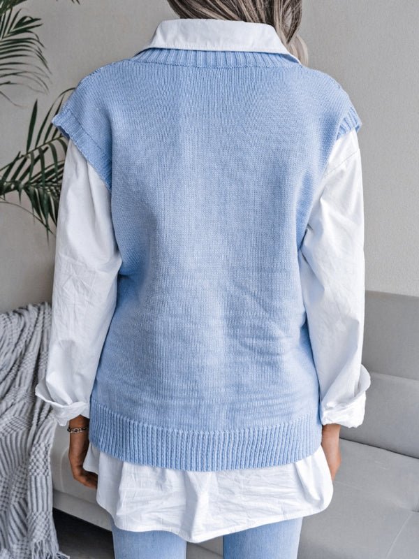 Elena® | Women'S V-Neck Hollow Diamond Casual Knitted Vest Sweater