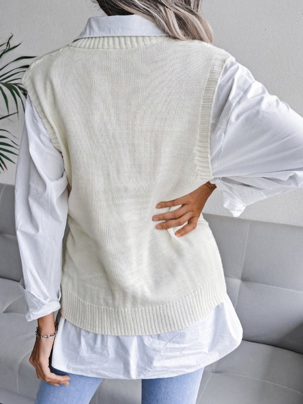 Elena® | Women'S V-Neck Hollow Diamond Casual Knitted Vest Sweater