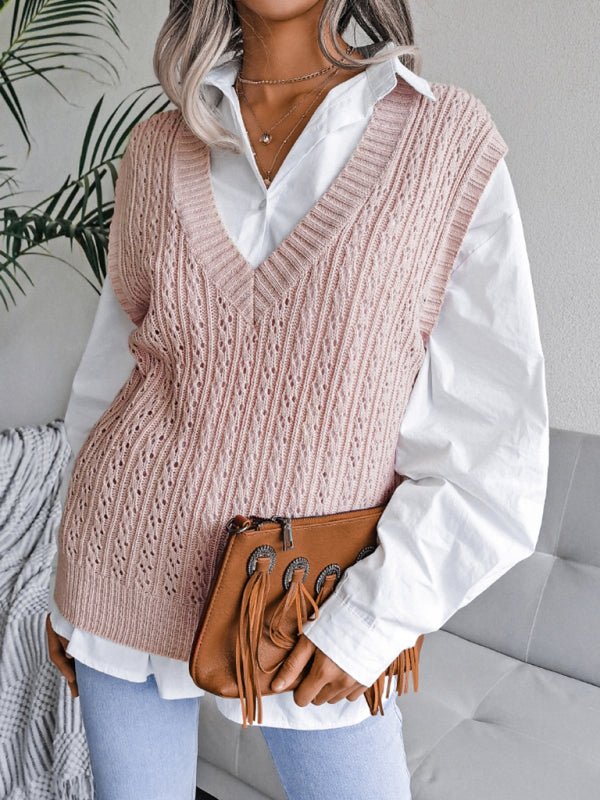 Valerie® | Women'S V-Neck Hollow Out Fried Dough Sweater Casual Knitted Vest
