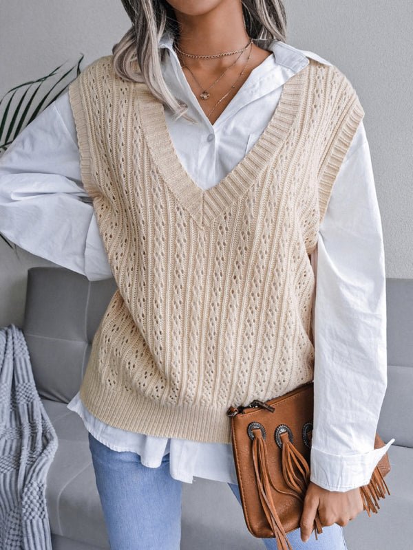 Valerie® | Women'S V-Neck Hollow Out Fried Dough Sweater Casual Knitted Vest