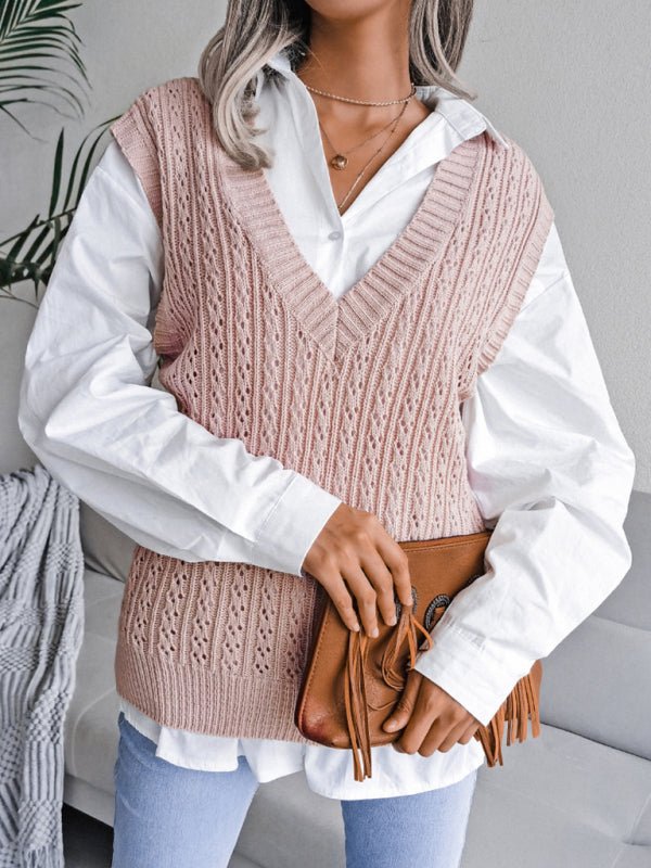 Valerie® | Women'S V-Neck Hollow Out Fried Dough Sweater Casual Knitted Vest