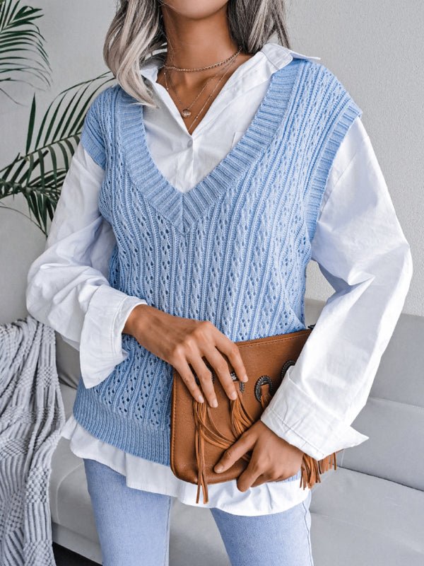 Valerie® | Women'S V-Neck Hollow Out Fried Dough Sweater Casual Knitted Vest