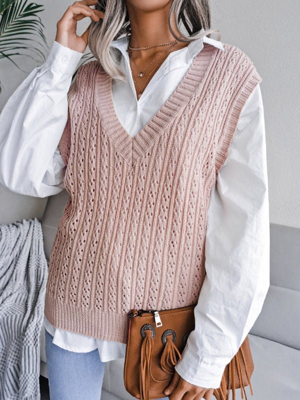 Valerie® | Women'S V-Neck Hollow Out Fried Dough Sweater Casual Knitted Vest