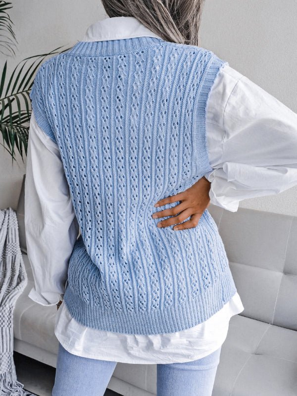 Valerie® | Women'S V-Neck Hollow Out Fried Dough Sweater Casual Knitted Vest