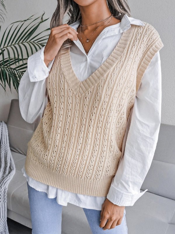 Valerie® | Women'S V-Neck Hollow Out Fried Dough Sweater Casual Knitted Vest