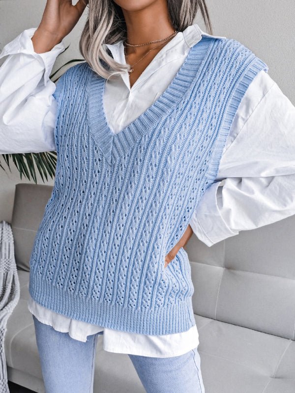 Valerie® | Women'S V-Neck Hollow Out Fried Dough Sweater Casual Knitted Vest