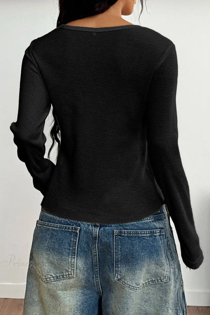 Y2K Button Accent Slim Long Sleeve Tee