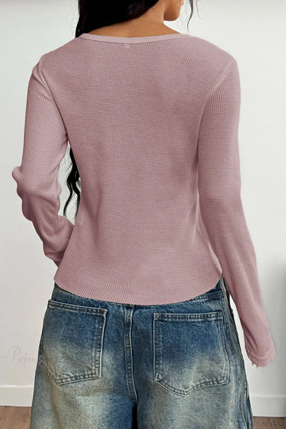 Y2K Button Accent Slim Long Sleeve Tee