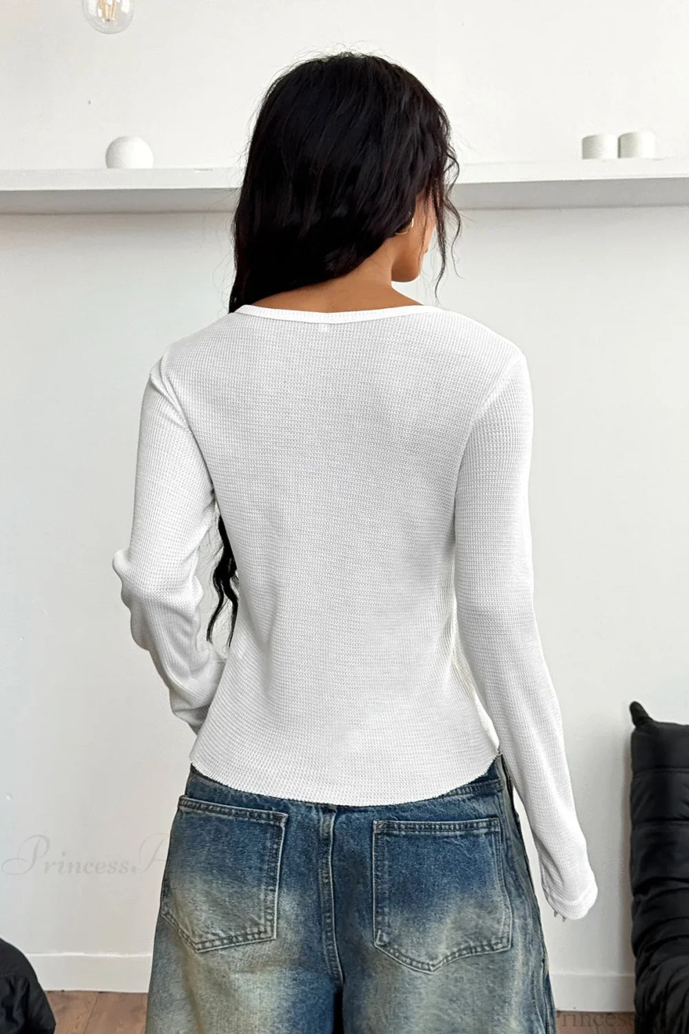 Y2K Button Accent Slim Long Sleeve Tee