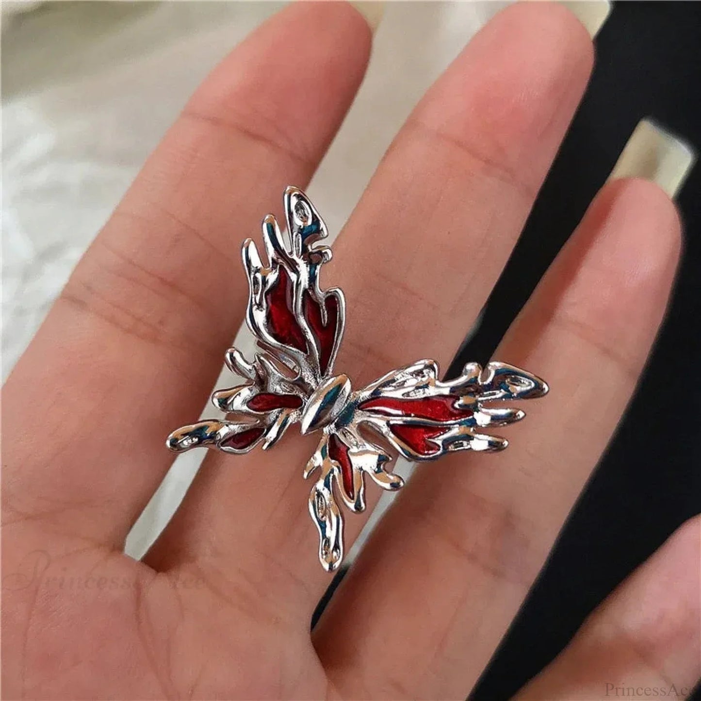 Y2K Gothic Animal Spider Crimson Crystal Ring