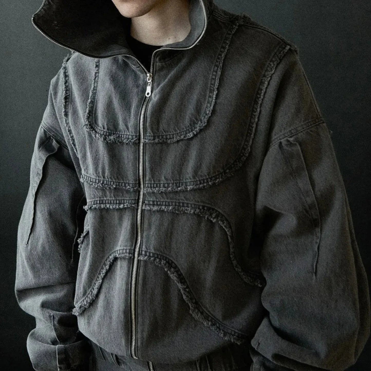 Y2K Gothic Denim Joining Zipper Hoodie