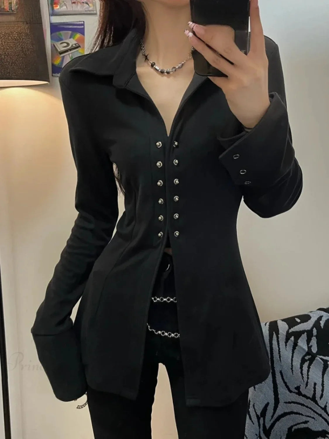 Y2k Slim Fit Gothic Blouse