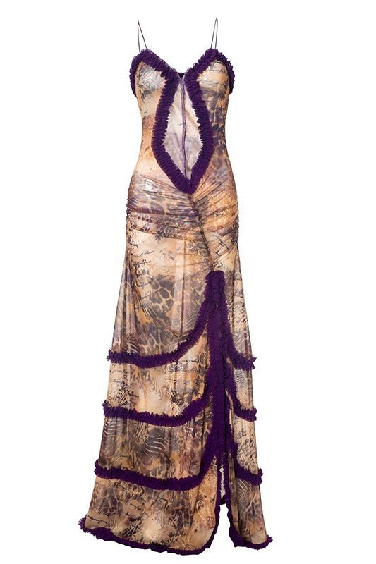 Wilma® | Printed Maxi Slip Dress With Cut-Outs And Ruffles