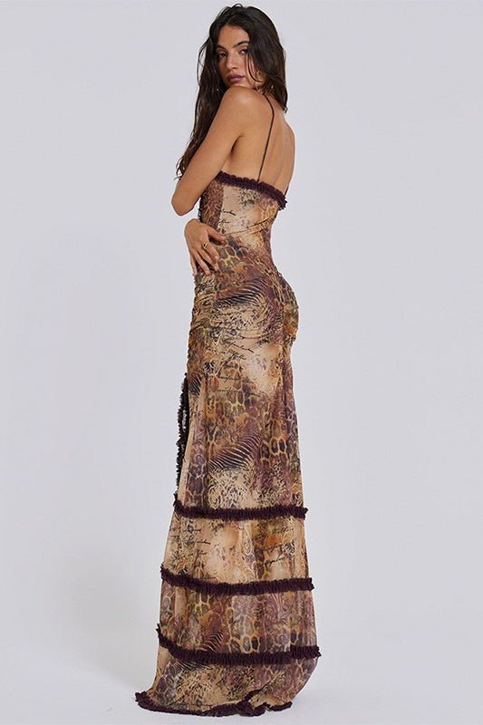 Wilma® | Printed Maxi Slip Dress With Cut-Outs And Ruffles