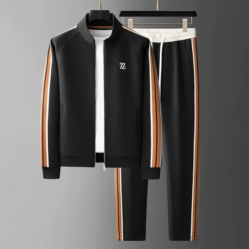 Men’s 2-Piece Tracksuit Set With Zip Jacket and Side-Striped Joggers