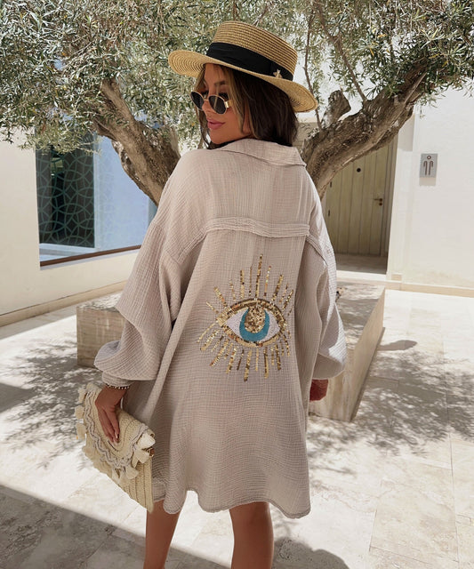 Griselda® | Oversize Muslin Blouse Glitter Eye Beige